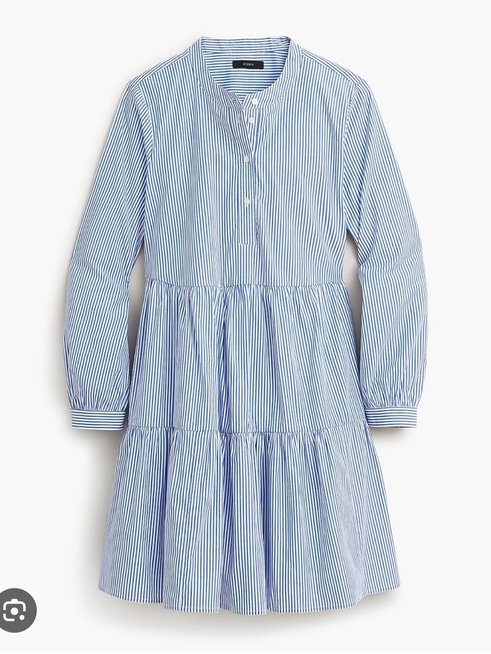 J. Crew Factory Blue and White Striped Long Sleeve Tiered Shirt Dress